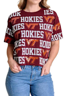 Virginia Tech Hokies Womens Maroon Sequin Repeat Short Sleeve T-Shirt