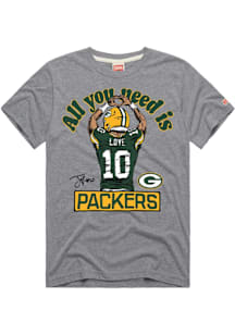 Jordan Love Green Bay Packers Grey All You Need is Love Short Sleeve Fashion Player T Shirt