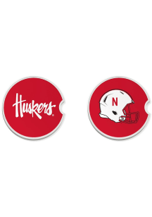 White Nebraska Cornhuskers Helmet Set of 2 Car Coaster