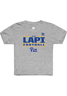Nick Lapi Youth Grey Pitt Panthers NIL Stacked Box Short Sleeve Player T-Shirt