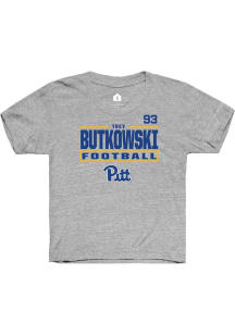 Trey Butkowski Youth Grey Pitt Panthers NIL Stacked Box Short Sleeve Player T-Shirt