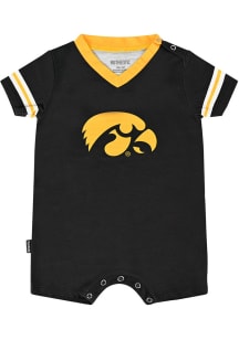 Baby Black Iowa Hawkeyes Tackle Short Sleeve One Piece