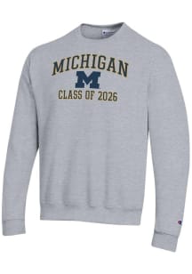 Mens Michigan Wolverines Grey Champion Font Class of 2026 Powerblend Crew Sweatshirt