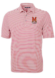 Cutter and Buck Maryland Terrapins Mens Red Virtue Pique Stripe Short Sleeve Polo