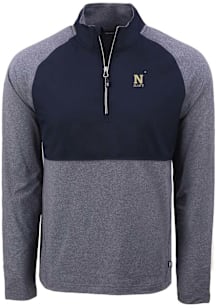 Cutter and Buck Navy Midshipmen Mens Navy Blue Adapt Eco Hybrid Long Sleeve Qtr Zip Pullover