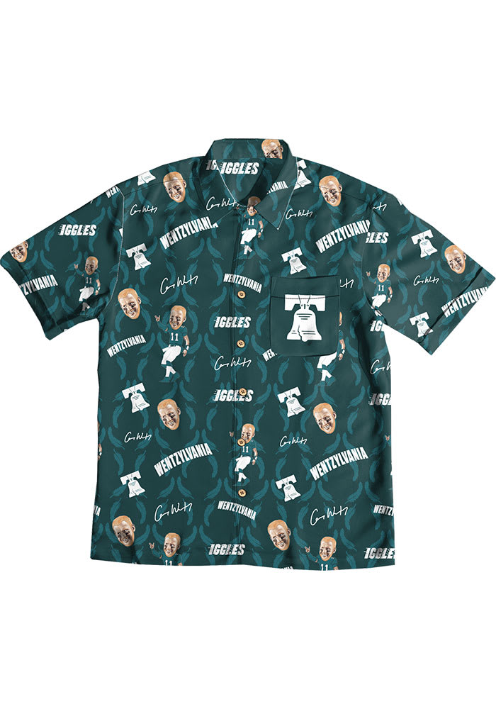 Carson Wentz Philadelphia Eagles Mens Green Hawaiian Short Sleeve Dress Shirt
