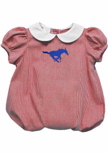 Vive La Fete SMU Mustangs Baby Red Gingham Collar Short Sleeve One Piece