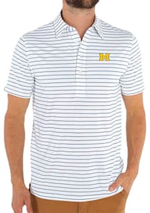 Michigan Wolverines Mens Navy Blue Woods Stripe Range Short Sleeve Fashion Polo