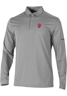 Mens Indiana Hoosiers Grey Columbia Heat Seal Omni Wick Pin High Long Sleeve Polo Shirt