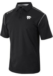 Mens K-State Wildcats Black Columbia Heat Seal Omni Wick Shotgun Short Sleeve Polo Shirt