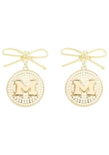 Logo Pearl Bow Michigan Wolverines Womens Earrings - Gold