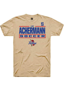 Luc Achermann Rally Mens Brown Tulsa Golden Hurricane NIL Stacked Box Player T Shirt