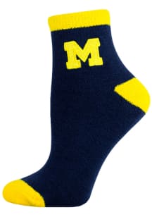 Solid Fuzzy Michigan Wolverines Womens Quarter Socks - Navy Blue