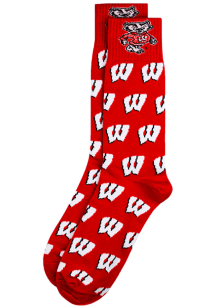 Allover Wisconsin Badgers Mens Dress Socks - Red