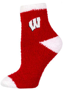 Solid Fuzzy Wisconsin Badgers Womens Quarter Socks - Red