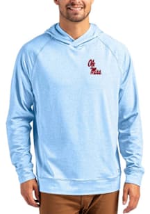 Cutter and Buck Ole Miss Rebels Mens Light Blue Adapt Knit Hood Long Sleeve Hoodie