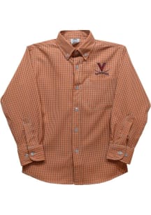 Vive La Fete Virginia Cavaliers Toddler Orange Gingham Long Sleeve Polo