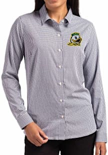 Womens Oregon Ducks Black Cutter and Buck Epic Confidence Gingham Long Sleeve Dress Shirt