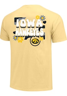 Girls Yellow Iowa Hawkeyes Retro Flower Short Sleeve T-Shirt