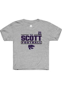 jojo scott Youth Grey K-State Wildcats NIL Stacked Box Short Sleeve Player T-Shirt