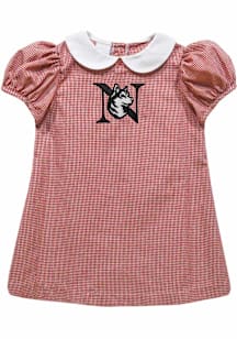 Vive La Fete Northeastern Huskies Baby Girls Red Gingham Collar Short Sleeve Dress