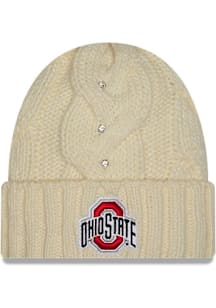New Era Ohio State Buckeyes White DL Rhinestone Cable Cuff Womens Knit Hat