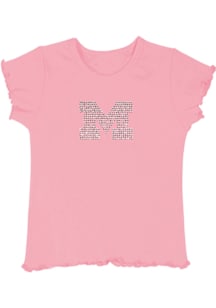 Michigan Wolverines Girls Pink Lettuce Edge Short Sleeve Fashion T-Shirt