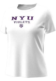 Under Armour NYU Violets Womens White Stacked over logo Motion Short Sleeve T-Shirt