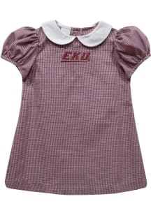 Vive La Fete Eastern Kentucky Colonels Toddler Girls Maroon Gingham Collar Short Sleeve Dress