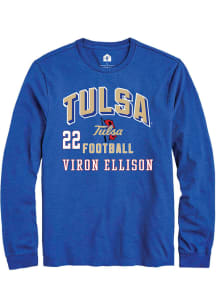 Viron Ellison Mens Blue Tulsa Golden Hurricane NIL Arch Logo Long Sleeve Player T Shirt