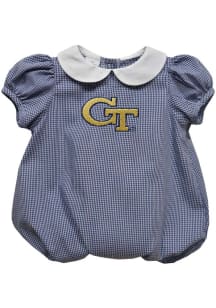Vive La Fete GA Tech Yellow Jackets Baby Navy Blue Gingham Collar Short Sleeve One Piece