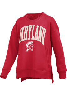 Womens Maryland Terrapins Red Pressbox Venice Crew Sweatshirt