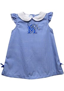 Vive La Fete Memphis Tigers Baby Girls Blue Gingham Short Sleeve Dress