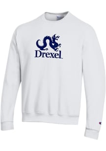Mens Drexel Dragons White Champion Versa Twill Academic Dragon Crew Sweatshirt