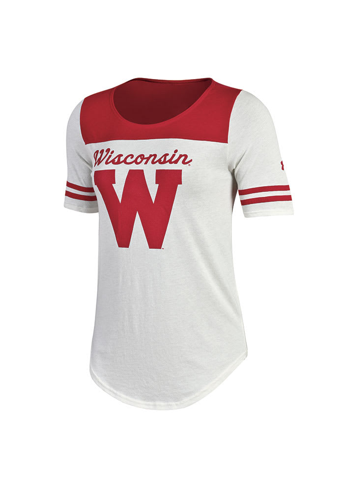 Under Armour Wisconsin Badgers Womens Ivory Iconic Scoop T-Shirt
