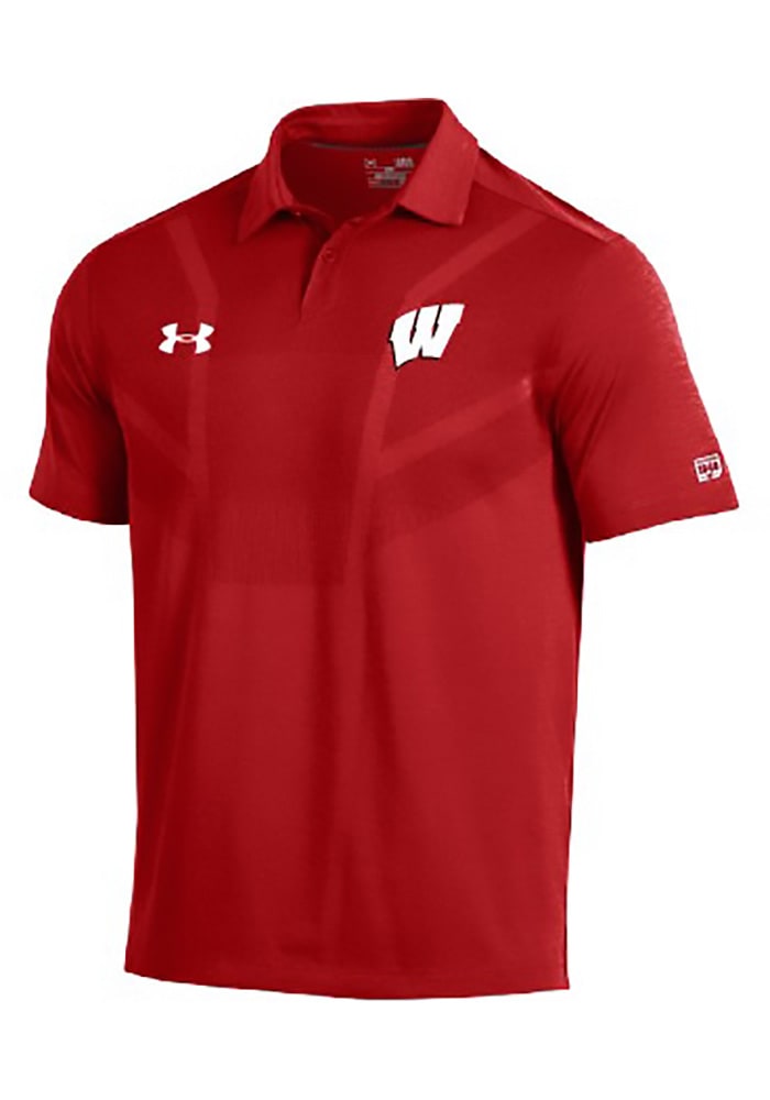 Under Armour Wisconsin Badgers Mens Red Tour Short Sleeve Polo