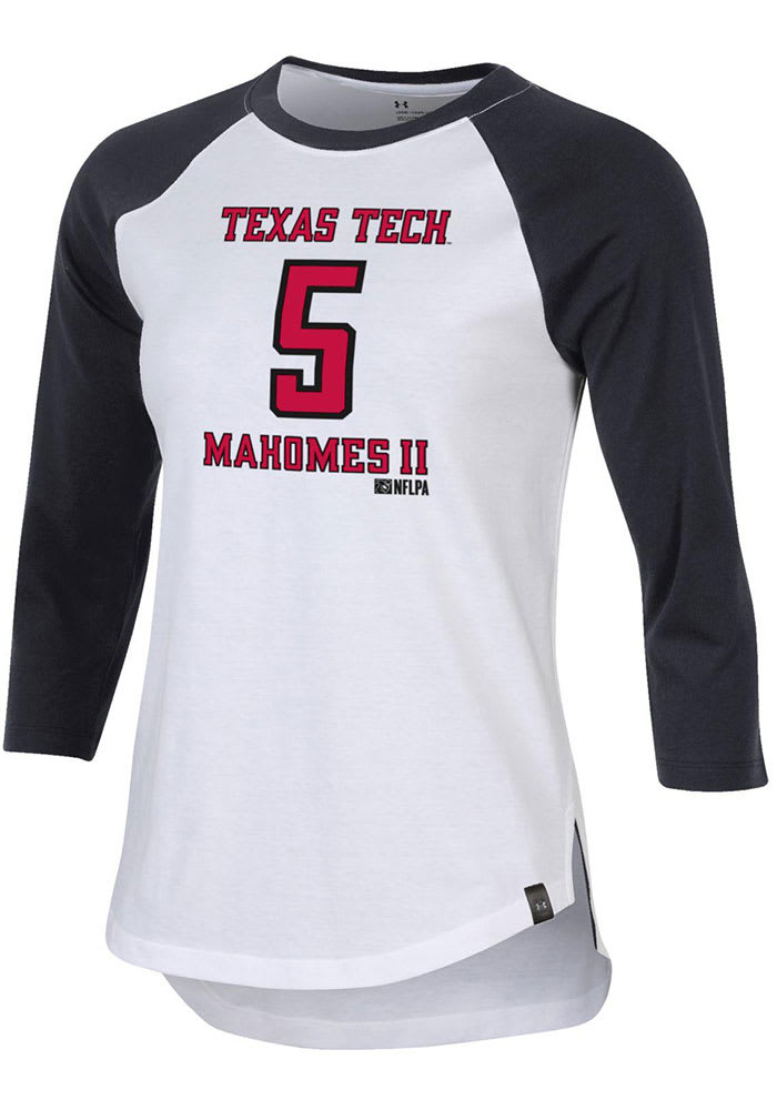 Patrick Mahomes Texas Tech Red Raiders Womens Black Mahomes Raglan Long Sleeve Player T Shirt