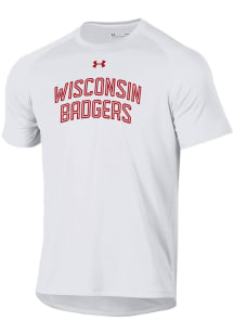 Wisconsin Badgers White Under Armour Tech Short Sleeve T Shirt
