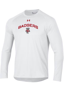 Mens Wisconsin Badgers White Under Armour Tech Long Sleeve T-Shirt