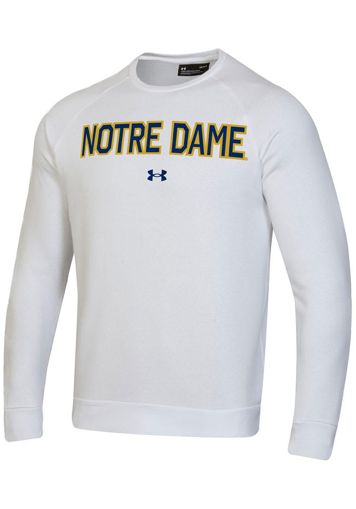 Under Armour Notre Dame Fighting Irish Mens White All Day Fleece Long Sleeve Crew Sweatshirt