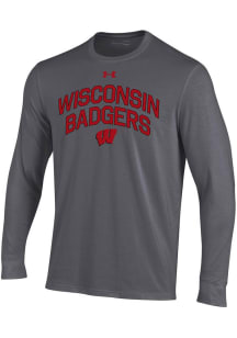 Mens Wisconsin Badgers Grey Under Armour Performance Cotton Tee
