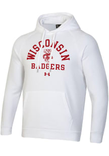 Mens Wisconsin Badgers White Under Armour All Day Fleece Hooded Sweatshirt