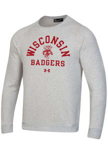 Mens Wisconsin Badgers Grey Under Armour All Day Fleece Crew Sweatshirt