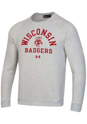 Under Armour Wisconsin Badgers Mens Grey All Day Fleece Long Sleeve Crew Sweatshirt