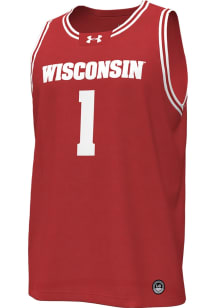 Mens Wisconsin Badgers Red Under Armour Replica 1 Basketball Jersey