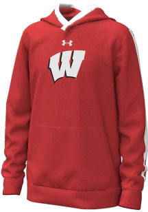 Youth Wisconsin Badgers Red Under Armour Primary logo Long Sleeve Hooded Sweatshirt