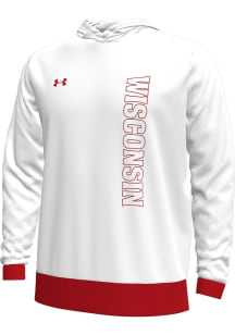 Mens Wisconsin Badgers White Under Armour Knockout Shooter Long Sleeve Hoodie