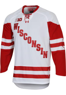 Mens Wisconsin Badgers White Under Armour Hockey Replica Hockey Jersey