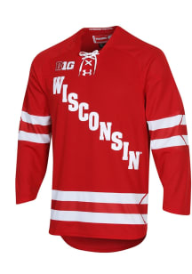 Mens Wisconsin Badgers Red Under Armour Hockey Replica Hockey Jersey