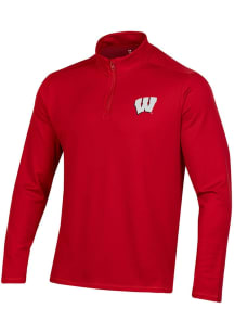 Mens Wisconsin Badgers Red Under Armour Primary Logo Motion Qtr Zip Pullover